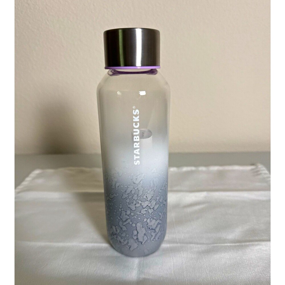 Starbucks 20 oz Reusable Glass Clear Gray Ombre Glass Water Bottle Screw Cap